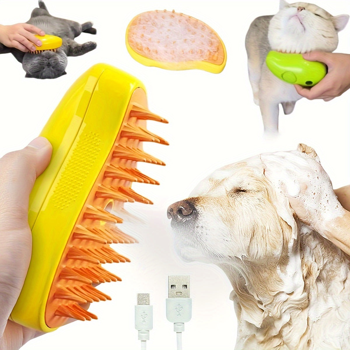 Brosse À Vapeur Pour Petits Animaux, Brosse 3 En 1 Avec Bouton De Libération 