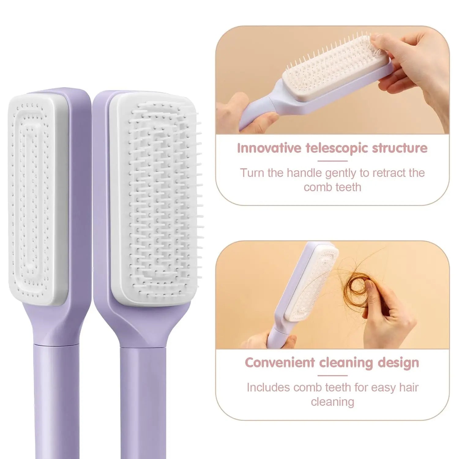 Brosse à cheveux autonettoyante, brosses à cheveux pour femme, peigne de nettoyage en un clic, peigne à cheveux bouclés, peigne airbag 3D, peigne rétractable, adapté à tous les types de cheveux,